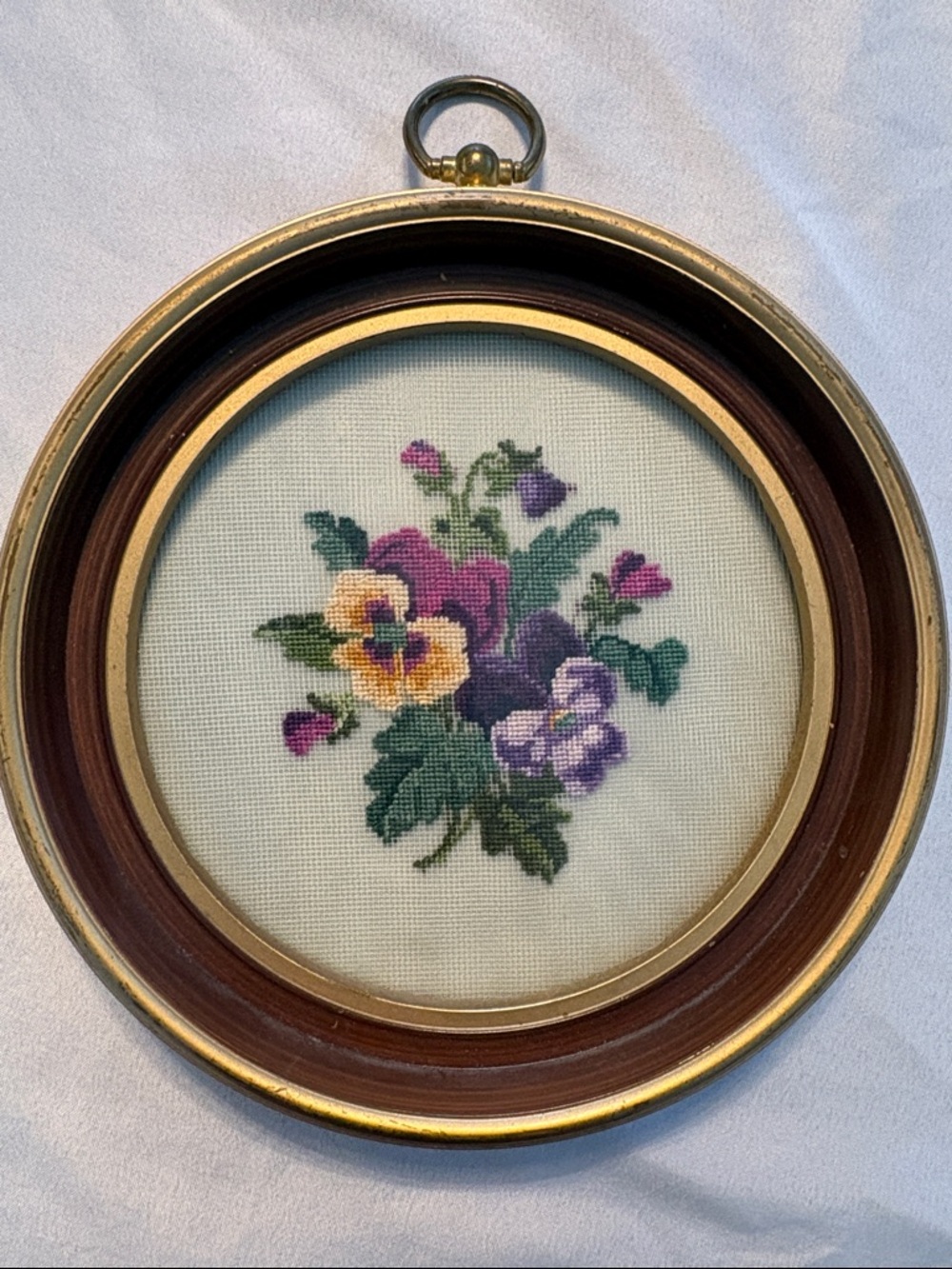 Handmade Petit Point Wall Hanging - Purple, Yellow, Green